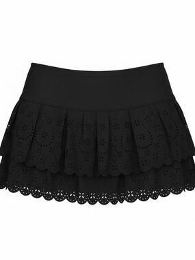 Lucky in Love Black Laser-Cut Tiered Mini Skort